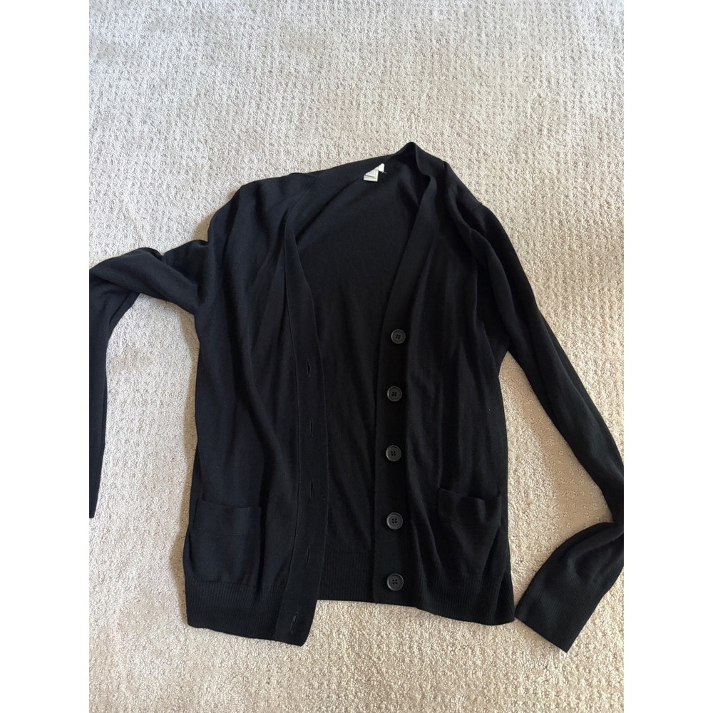 J.Crew Womens Black V-Neck Button Front Cardigan Sweater with Pockets Size M